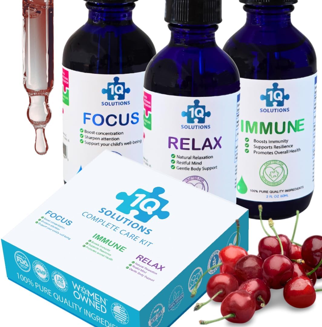 1Q Kids’ All-in-One Health Kit | Focus, Better Sleep & Mood, and Immune Support | 3 Liquid Supplements | 100% Natural, Sugar-Free, Vegan, Gluten-free, Non-GMO | Easy-to-Take | 3 x 60 ml Bottles - görsel 1