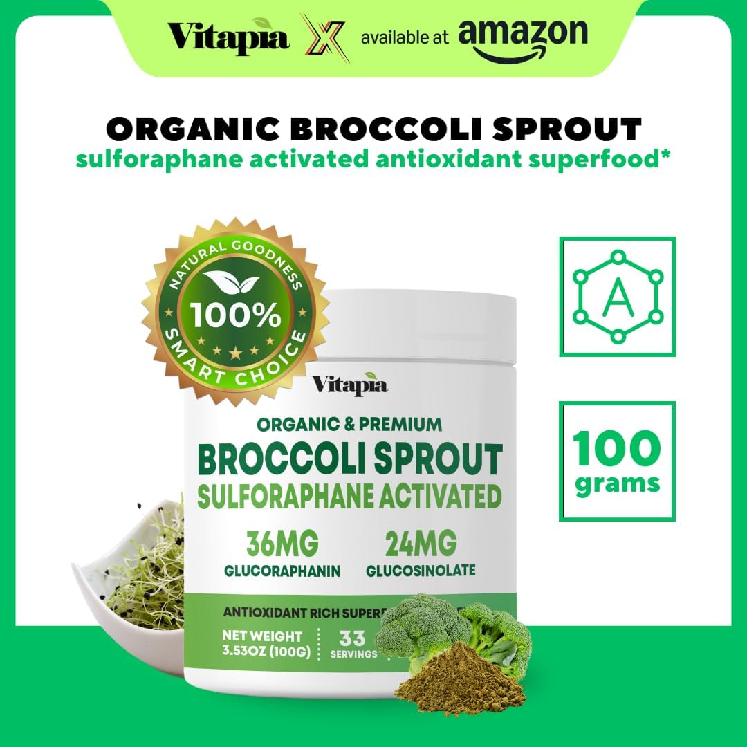 Vitapia Organic Broccoli Sprout Powder - Antioxidant, Brain, Skin & Heart Health Support - 100g Powder - görsel 2