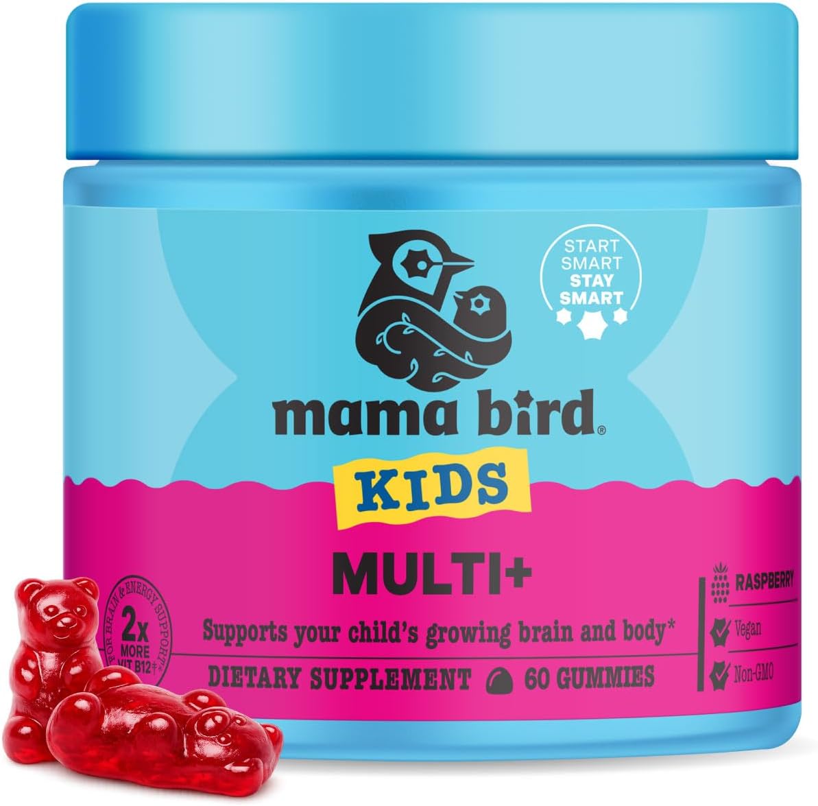 Mama Bird Kids Multi+ Gummies | Natural Raspberry | Methylated B Vitamins | 30 Servings - görsel 1