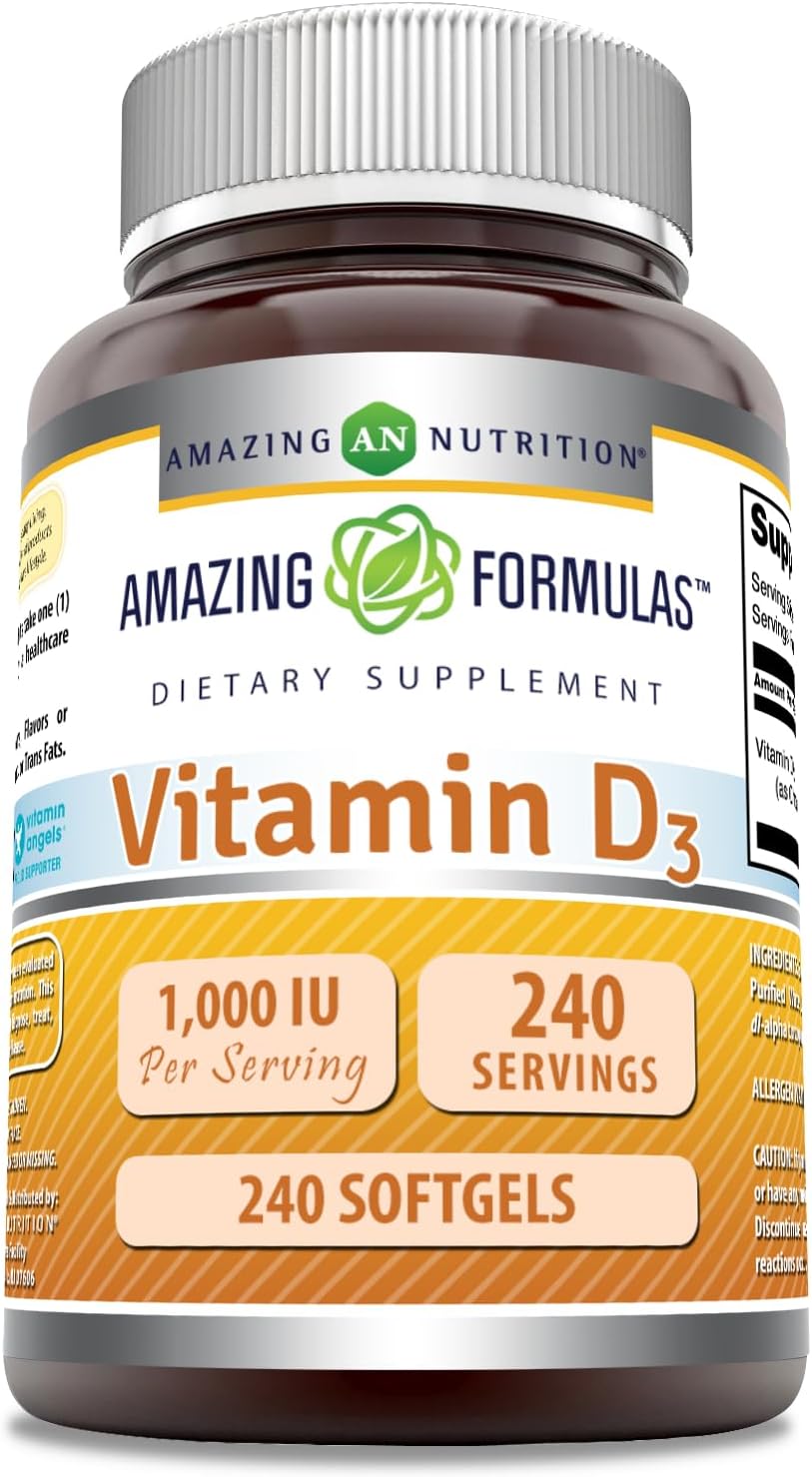 Amazing Formulae Vitamin D3 Supplement | 1000 IU | 240 Softgels | Non-GMO | Gluten-free | Made in USA - görsel 1