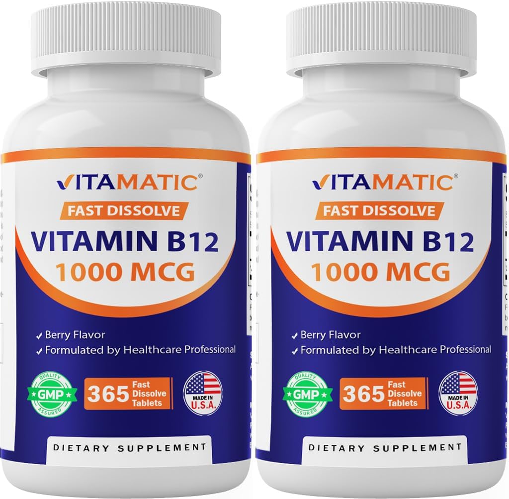 Vitamatic Vitamin B12 1000 mcg Fast Dissolving Tablets, Natural Berry Flavour, 365 Count - görsel 10