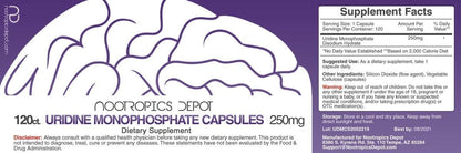 Nootropics Depot Uridine Monophosphate Capsules (250mg, 120 Count)