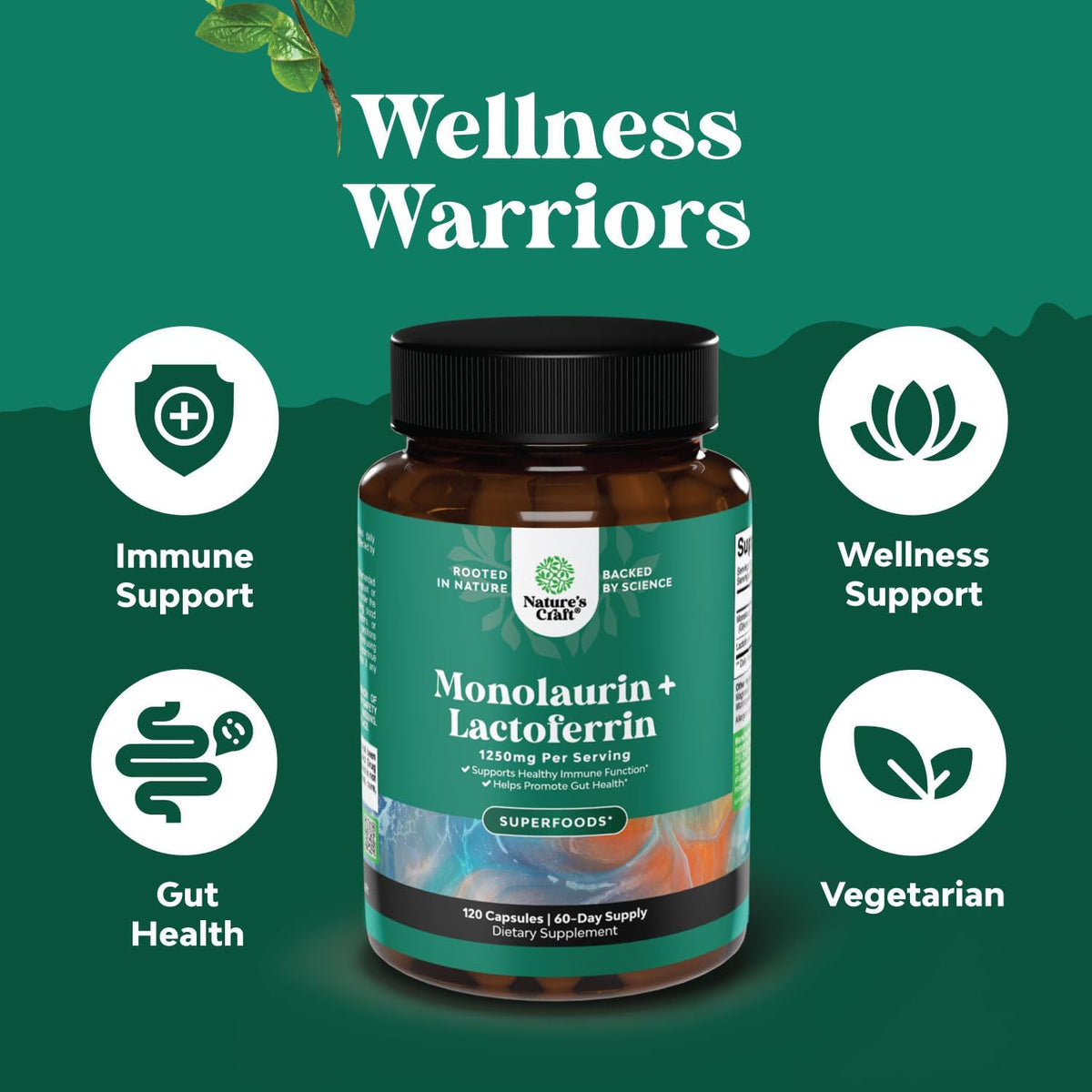 High Strength Lactoferrin & Monolaurin Supplement – Microbiome Digestive Health Immune Support – 250mg Lactoferrin and 1000mg Monolaurin Capsules – Vegetarian 120 Count - görsel 3