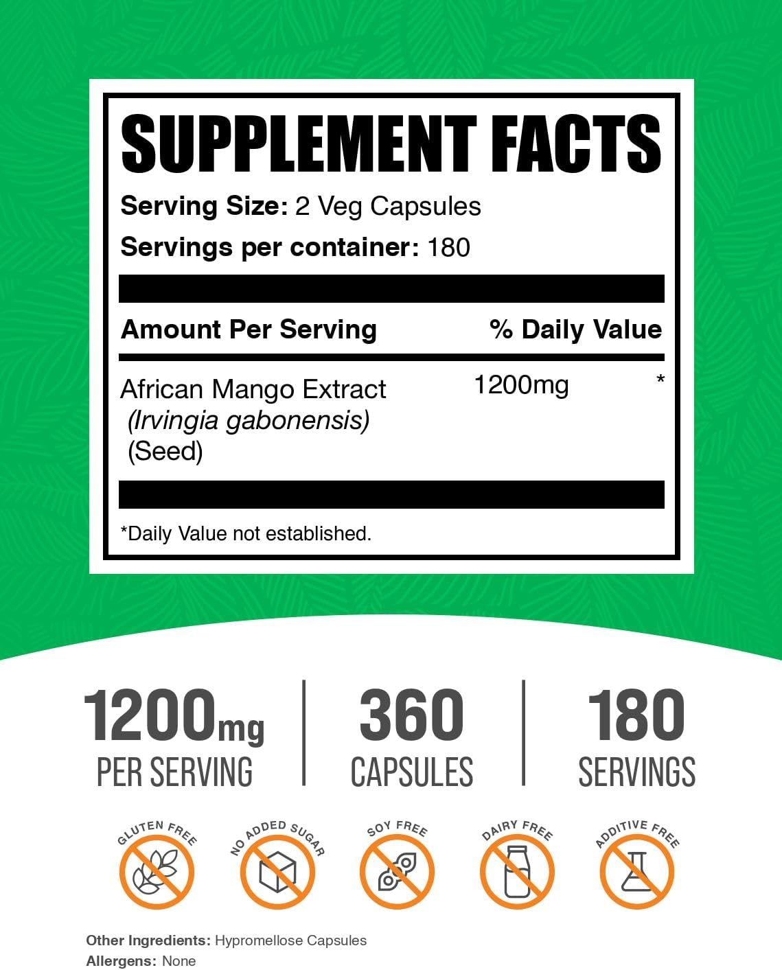 African Mango Extract Capsules – Irvingia Gabonensis, 1200mg, 360 Count - görsel 2