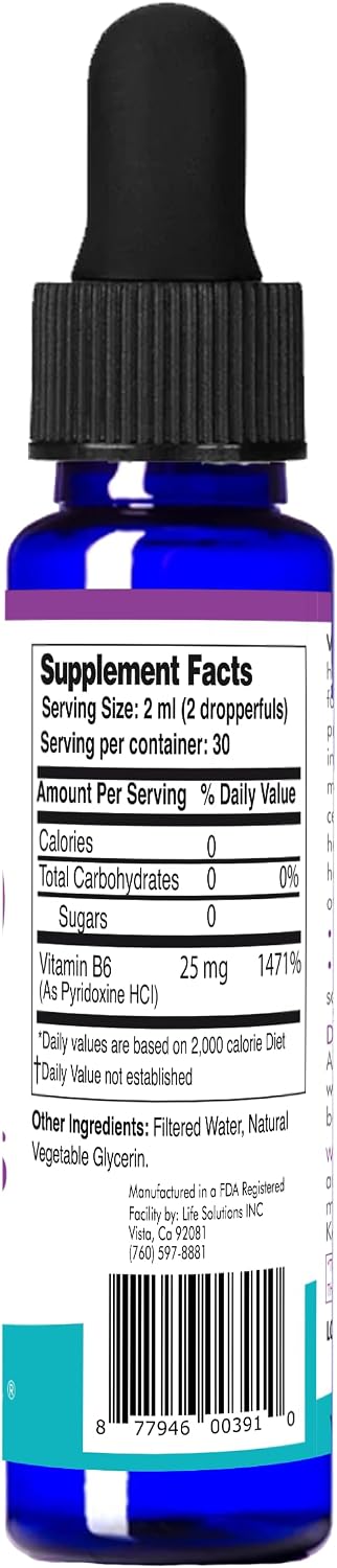 Life Solutions Vitamin B6 Pyridoxine HCl - Liquid B6 Supplement 25mg, 60ml