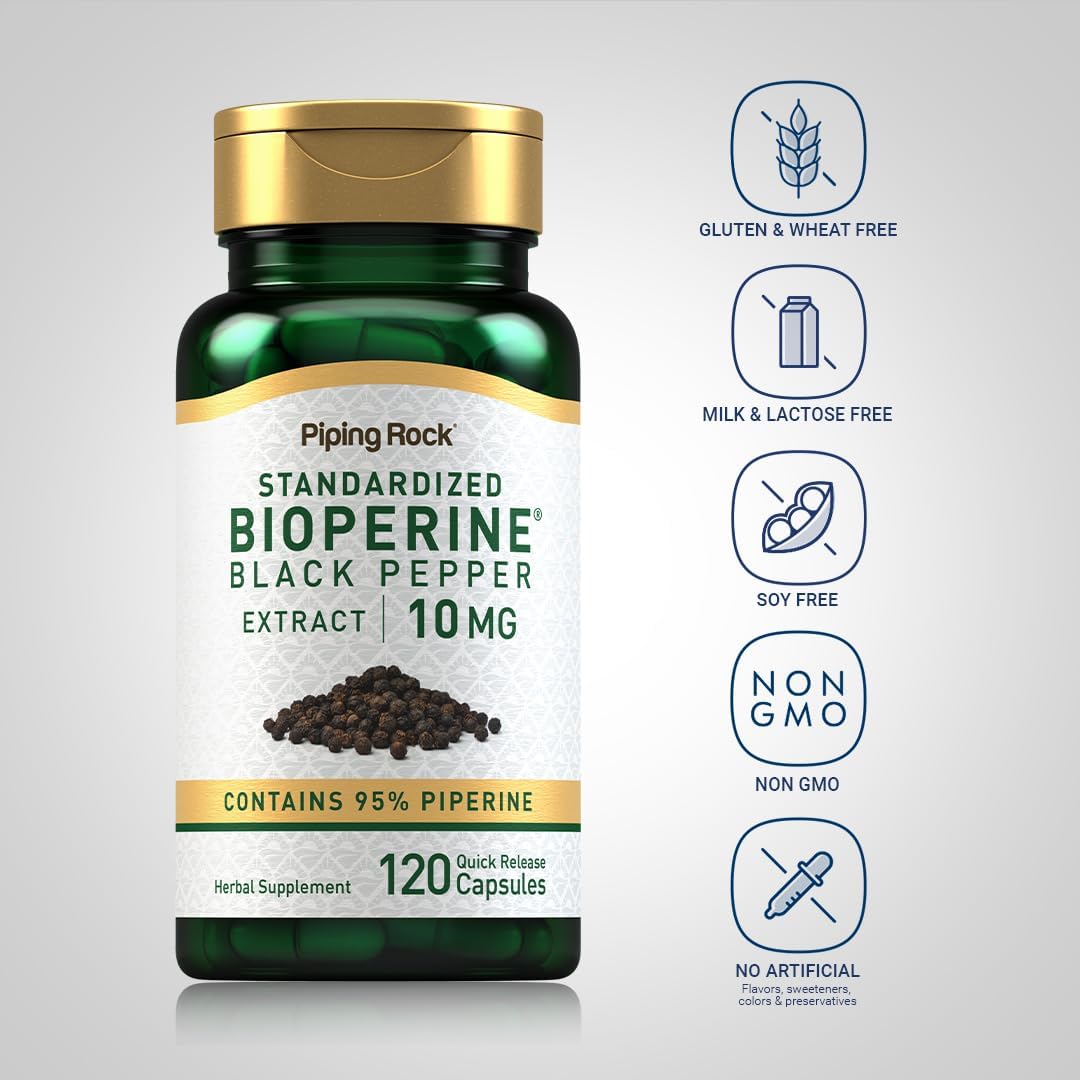 Piping Rock Bioperine Supplement 10mg | 120 Capsules | Black Pepper Extract | 95% Piperine | Gluten-free, Non-GM - görsel 3