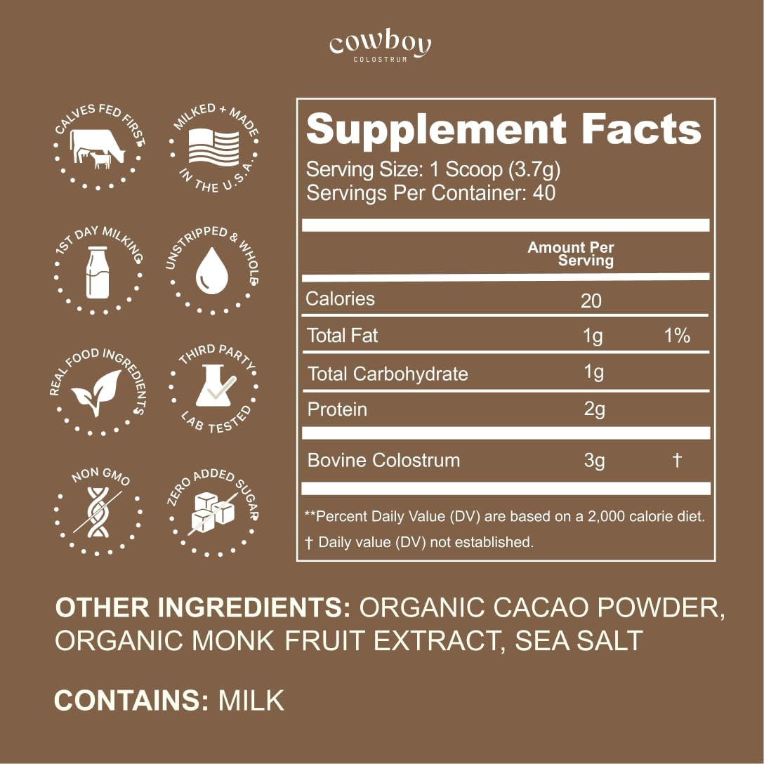 Cowboy Colostrum - First Milking Grass Fed Bovine Colostrum Powder (Chocolate Flavour, 40 Servings) - görsel 2