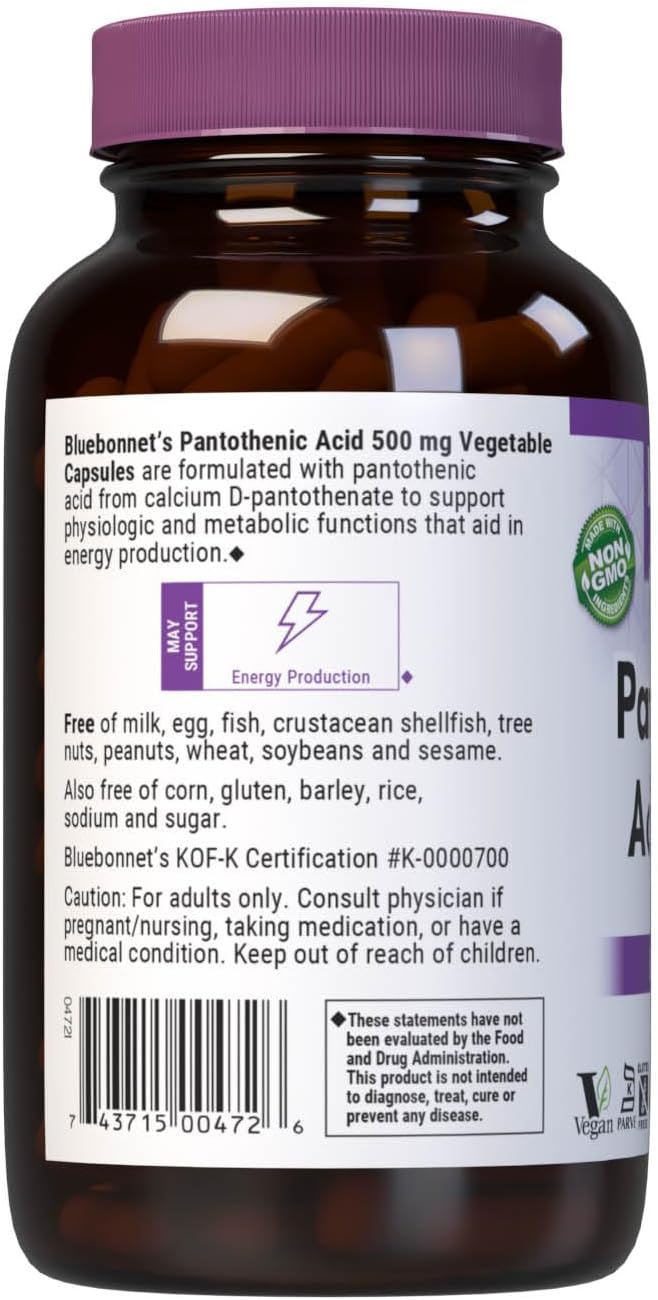 Bluebonnet Pantothenic Acid 500 mg Vegetable Capsules, 180 Capsules - görsel 3