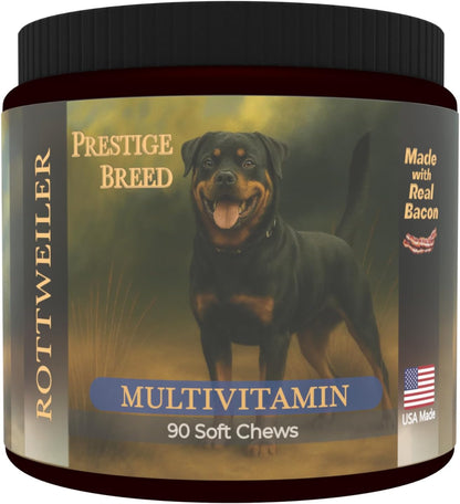 Prestige Breed Multivitamins for Rottweiler - Balanced Nutrition with Real Bacon, 90 Count