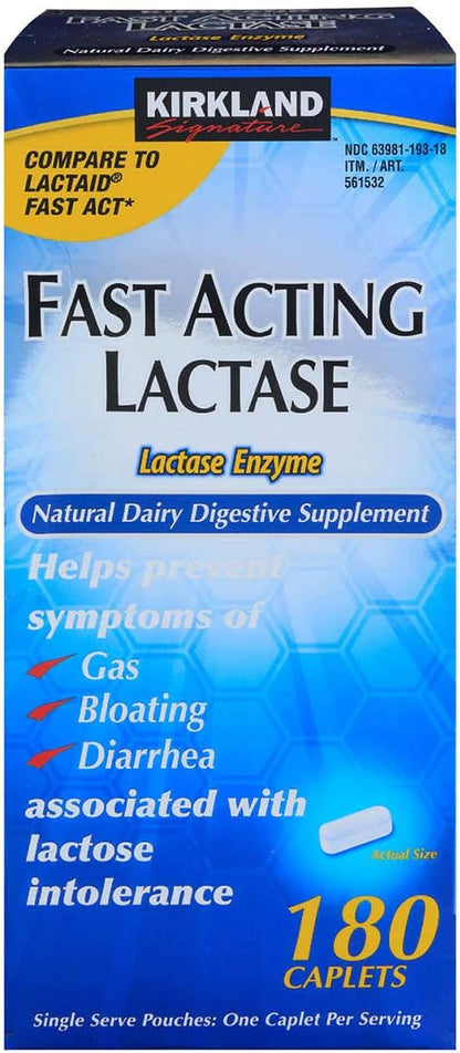Kirkland Signature Fast Acting Lactase Natural Dairy Digestive Supplement, 180 Caplets