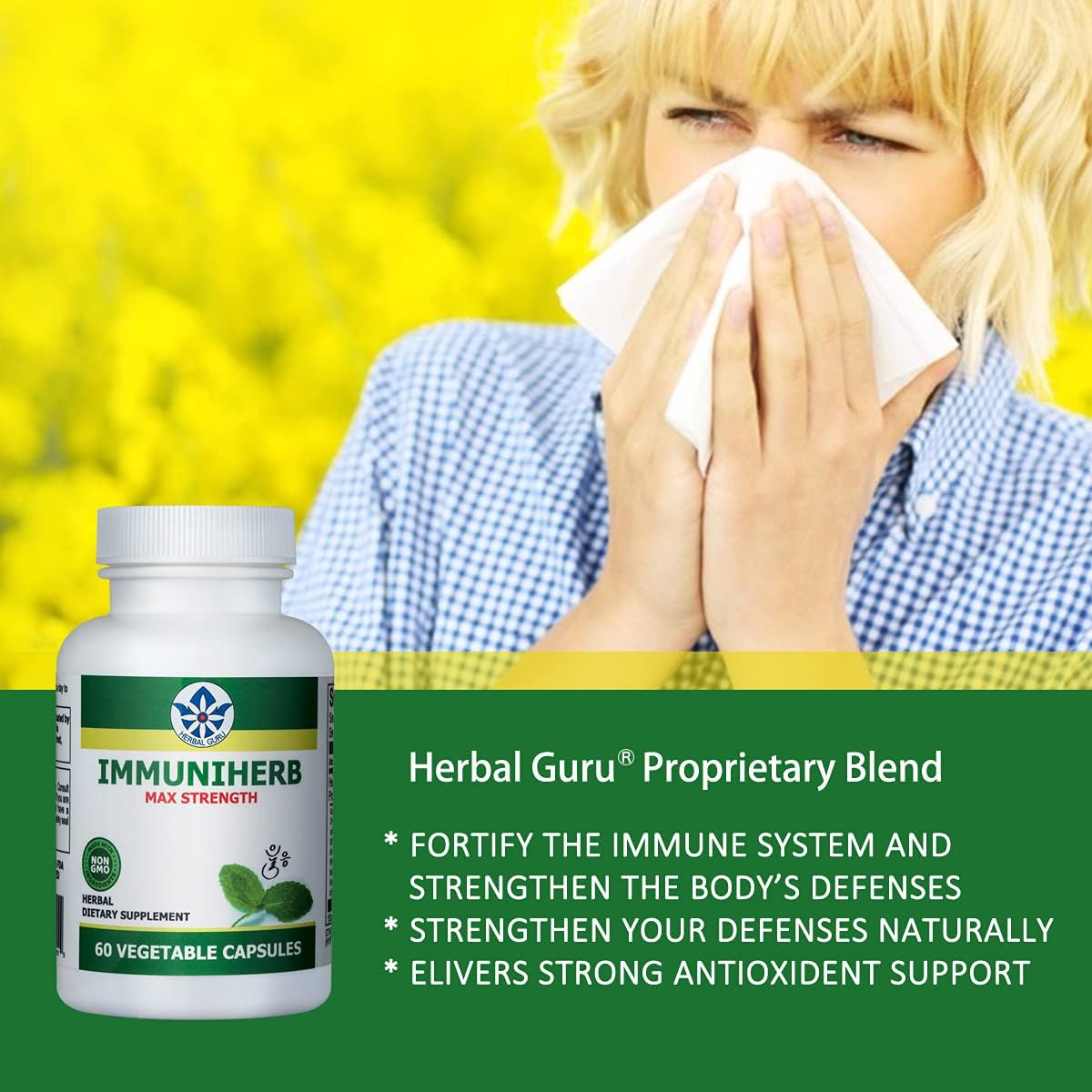Immuniherb Immune Support Supplement – Herbal Immunity with Ginger, Forsythia, Liquorice Root, Vitamin C & Zinc – 60 Veg Capsules - görsel 5