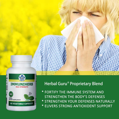 Immuniherb Immune Support Supplement – Herbal Immunity with Ginger, Forsythia, Liquorice Root, Vitamin C & Zinc – 60 Veg Capsules