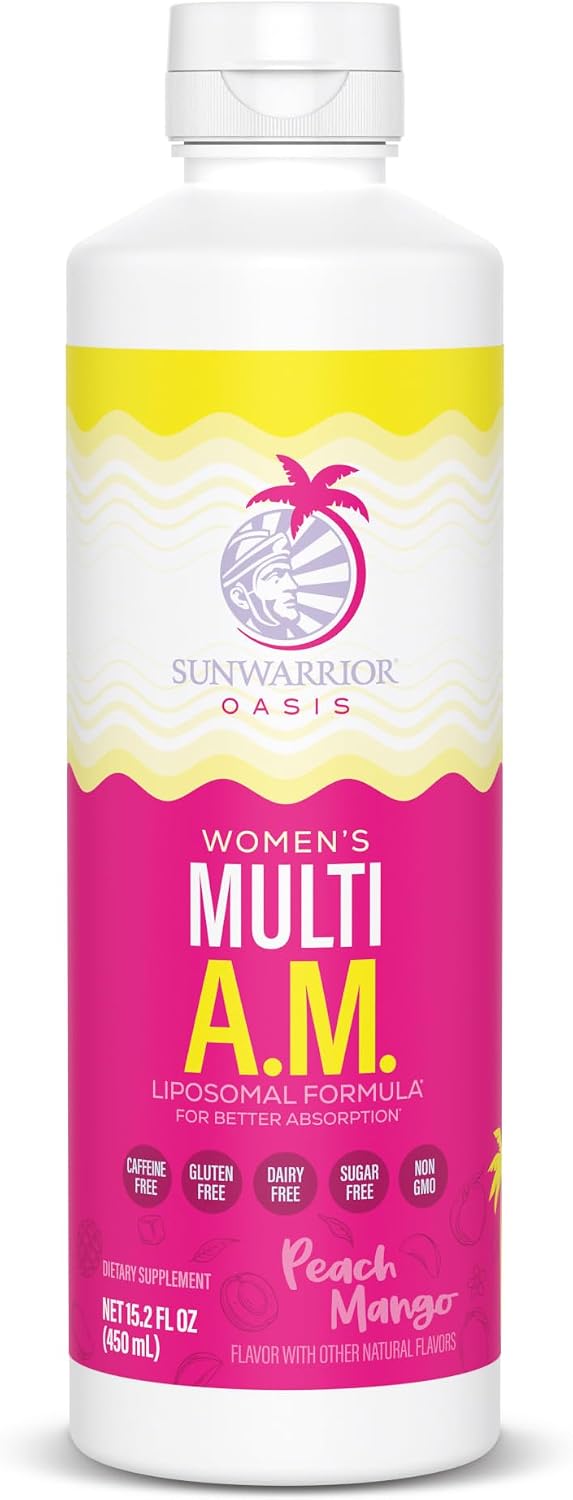 Sunwarrior Liquid Multivitamins for Women - Immune Support with B Vitamins D3 Lion's Mane Ginseng Curcumin MCT Oil - Peach Mango (30 Servings) - görsel 1