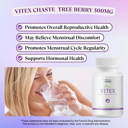 BIOLABS PRO Vitex Chasteberry Supplement - 500mg per Capsule, 60 Capsules (2-Month Supply)