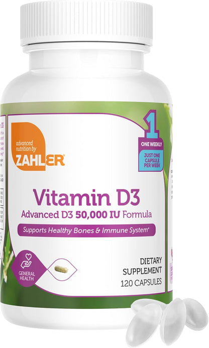Zahler Advanced Vitamin D3 50000 IU Capsules – Weekly Supplement for Immune, Bone and Teeth Support (120 Count)