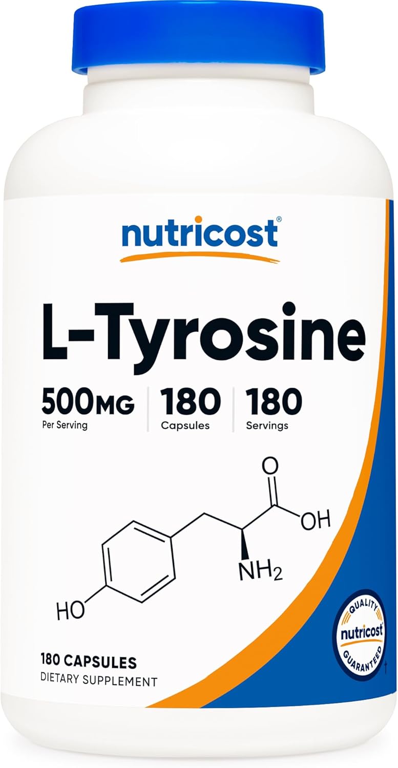 Nutricost L-Tyrosine 500mg, 180 Capsules - Gluten-free & Non-GMO - görsel 1