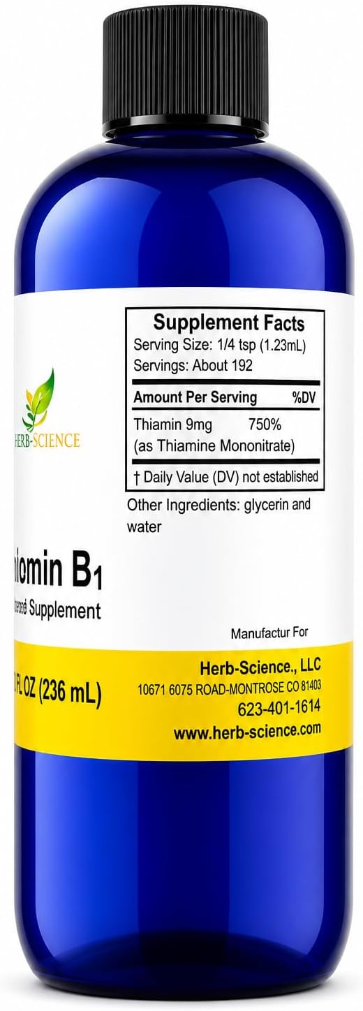 Herb-Science Liquid Vitamin B1 Drops - Thiamine Supplement - 240 ml (288 Servings) - görsel 2