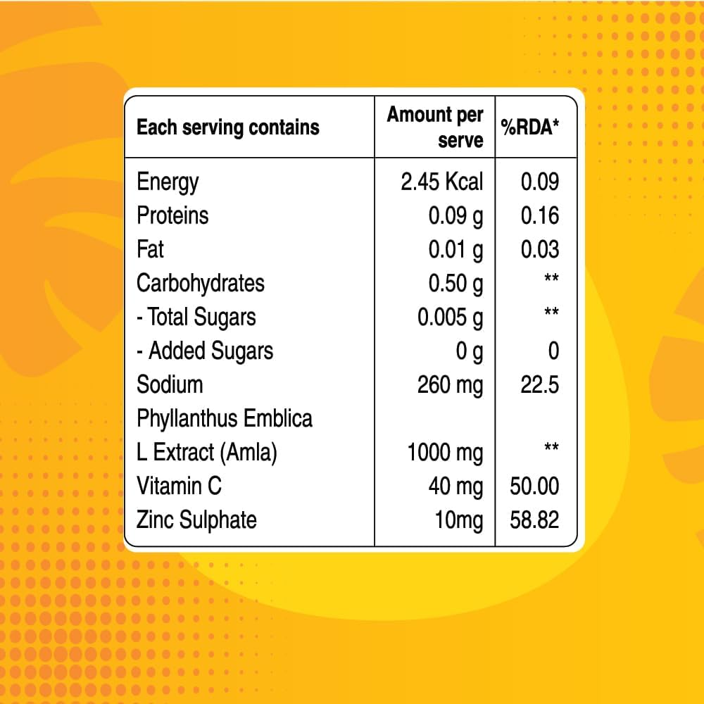 Pure Nutrition Vitamin C & Zinc Effervescent Tablets - 1000mg Amla Extract, Orange Flavour, 40 Tablets - görsel 3