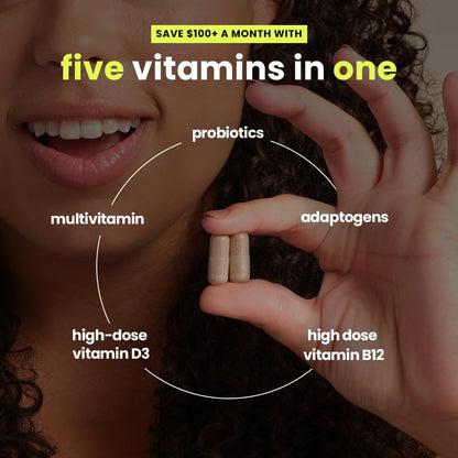 Mela Daily Essentials Multivitamin for Melanated Women - High-Dose Vitamin D3 and B12, Probiotics, Lion's Mane, Ceylon Cinnamon - Vegan, Gluten-Free, Non-GMO, 30-Day Supply (60 Capsules)