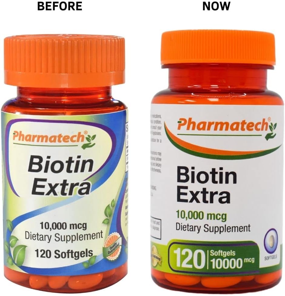 PHARMATECH Biotin 10000mcg Food Supplement for Hair, Skin & Nails - 120 Softgels - görsel 2