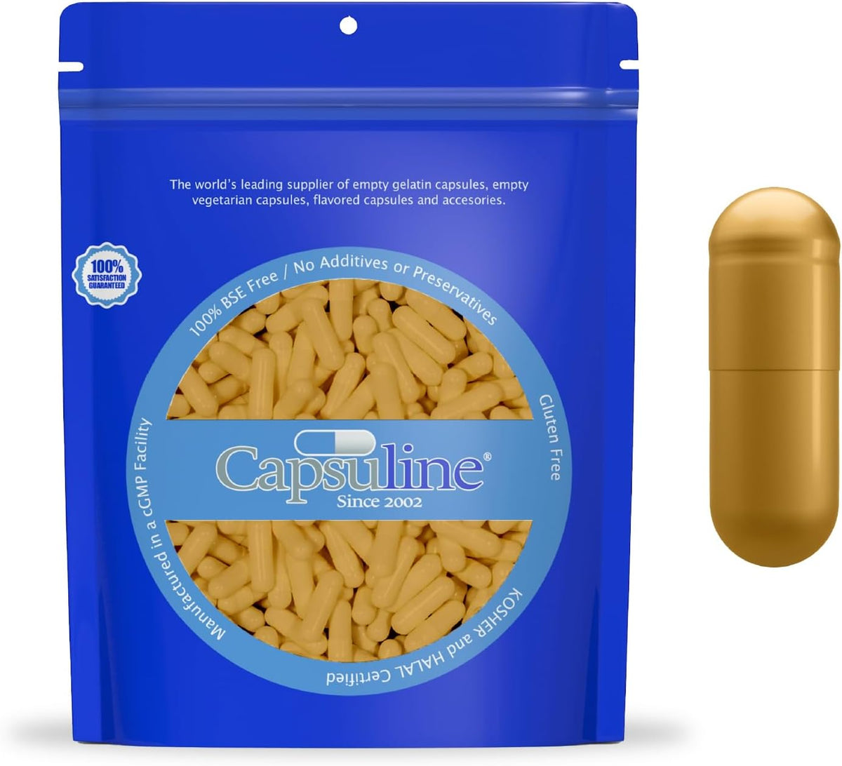 Capsuline Size 0 Coloured Gold Empty Gelatine Capsules, 500 Count - görsel 1