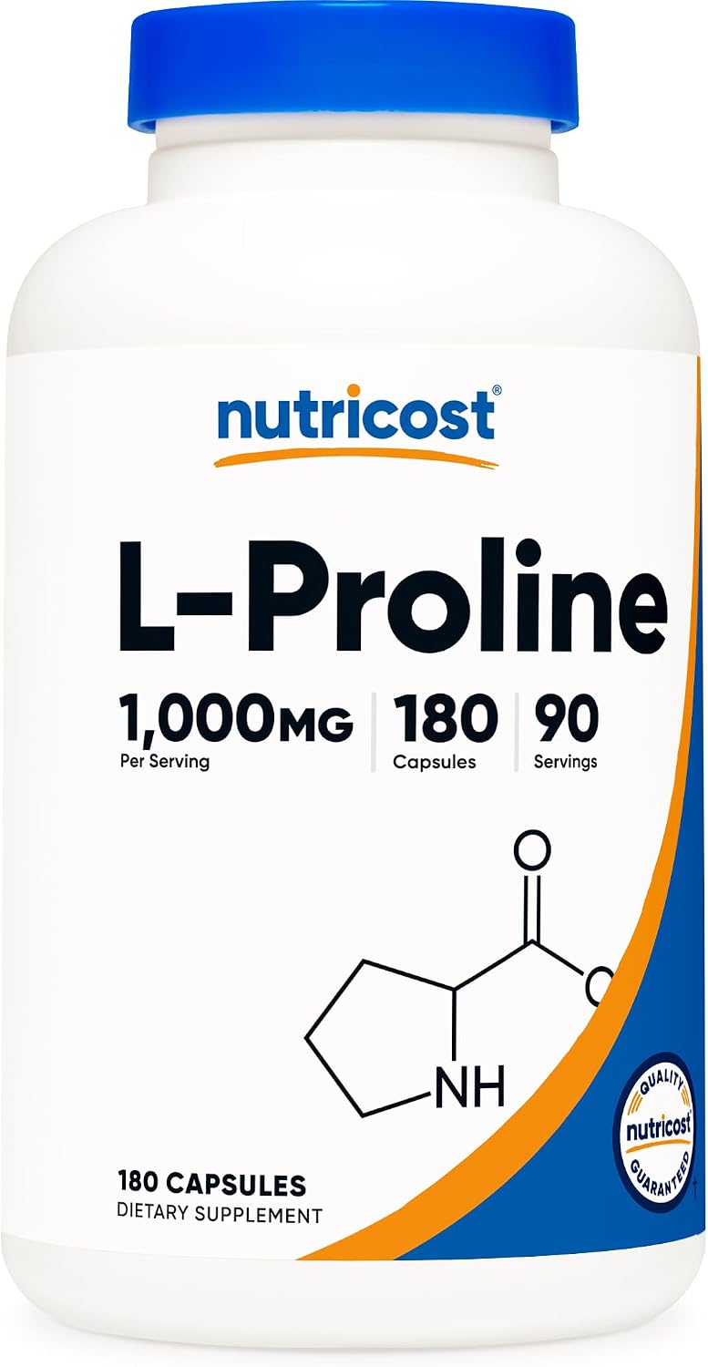 Nutricost L-Proline 1000mg, 180 Capsules (90 Servings) - 500mg Per Cap, Non-GMO, Gluten-free - görsel 1
