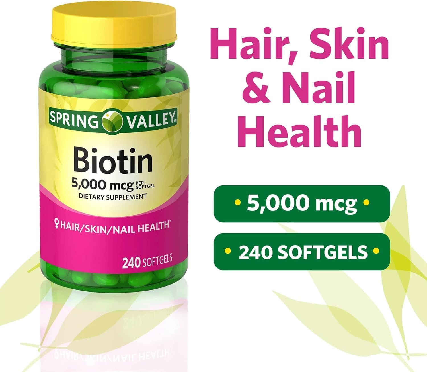 Spring Valley Hair, Skin & Nails Supplement with Biotin 5000 mcg - 240 Caplets - görsel 3