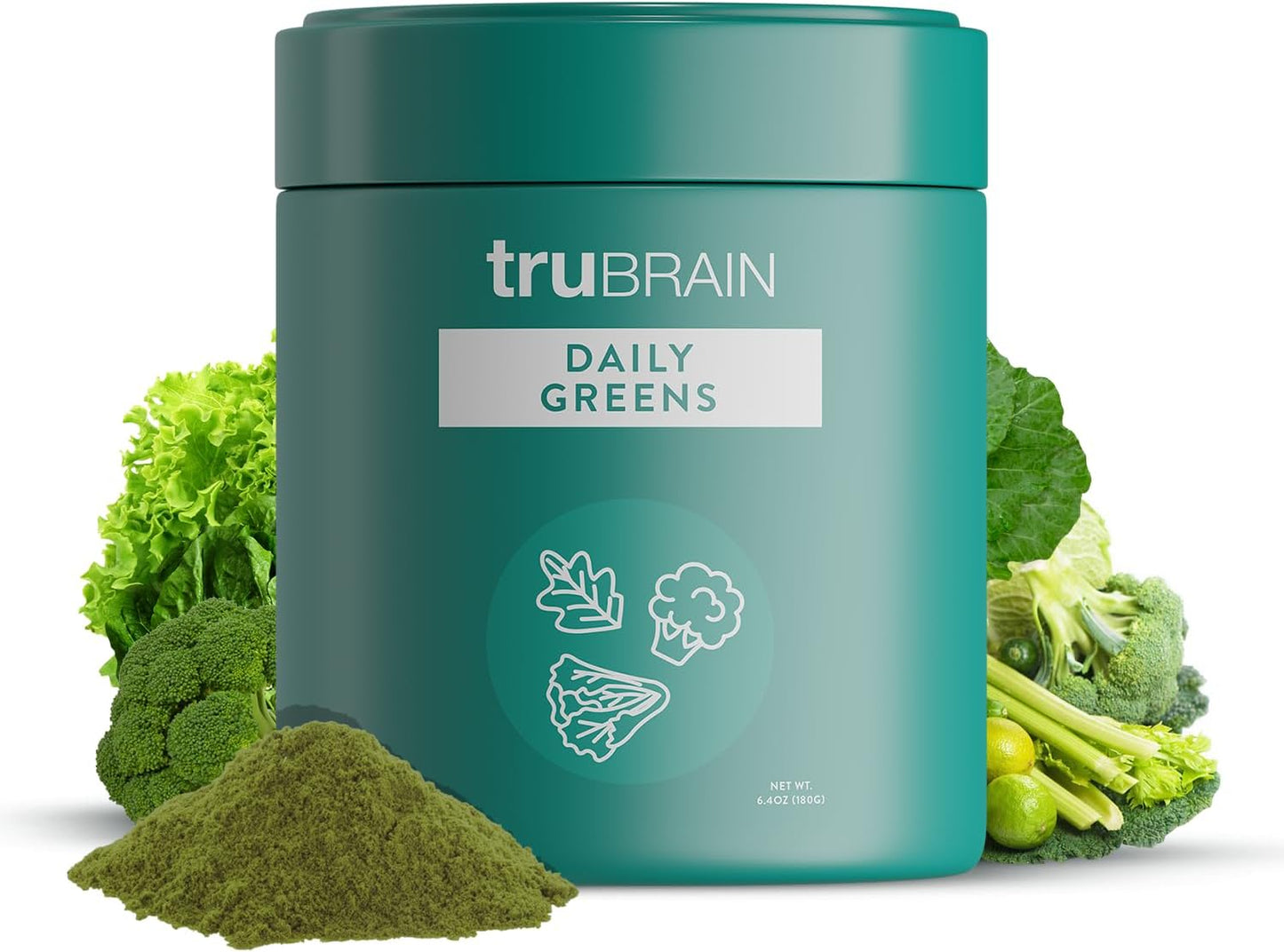 TruBrain Daily Greens: Sustained Brain Nourishment Powder - 75 Plant-Based Superfoods & Probiotics - görsel 1