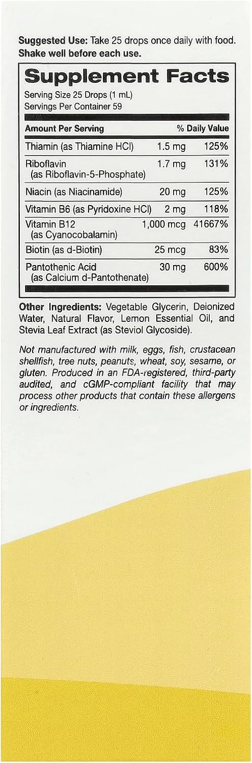SuperNutrition B Complex Full Spectrum - Liquid with Vitamin B12, Biotin, Niacin and Pantothenic Acid, Raspberry Lemon Flavour, 2 fl oz (59 ml) - görsel 2