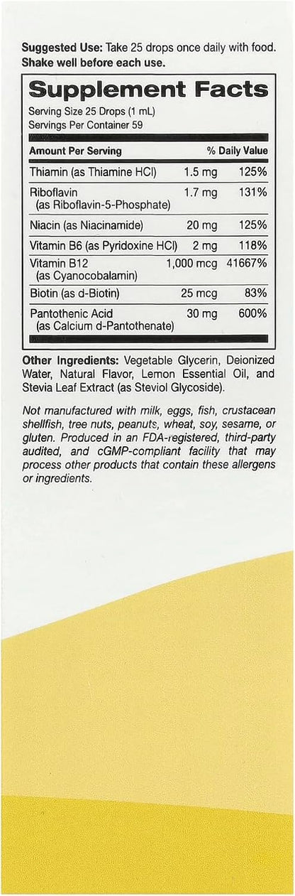 SuperNutrition B Complex Full Spectrum - Liquid with Vitamin B12, Biotin, Niacin and Pantothenic Acid, Raspberry Lemon Flavour, 2 fl oz (59 ml)