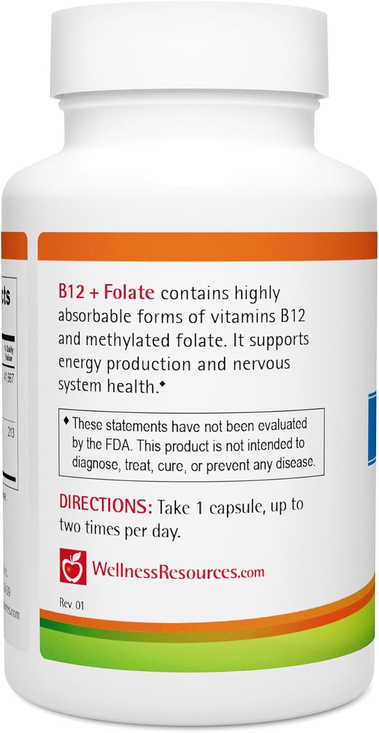 Wellness Resources B12 and Folate - Methyl B12 1000 & Methylated Folate, High Absorption, Gluten-free, for MTHFR Support - görsel 4