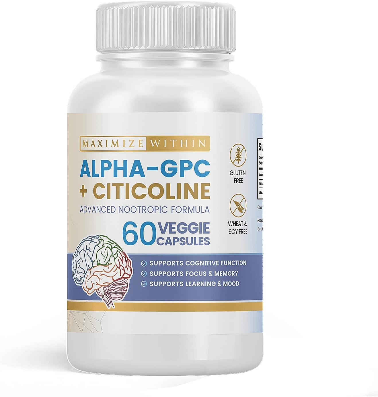 Alpha GPC + Citicoline 60 Capsules, 1600mg Concentrated Formula – Cognitive Support - görsel 1