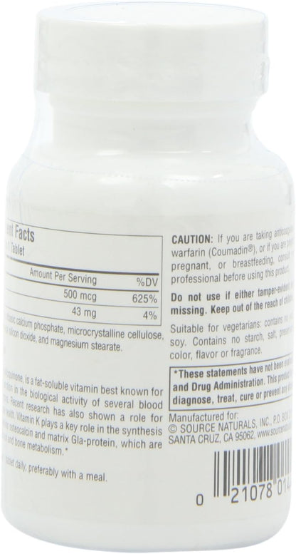 Source Naturals Vitamin K, Supports Normal Bone Health, 100 Tablets