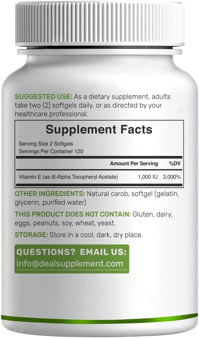 Vitamin E Supplements (1,000 IU) – 240 Softgels – Extra Strength Antioxidant Protection - görsel 3