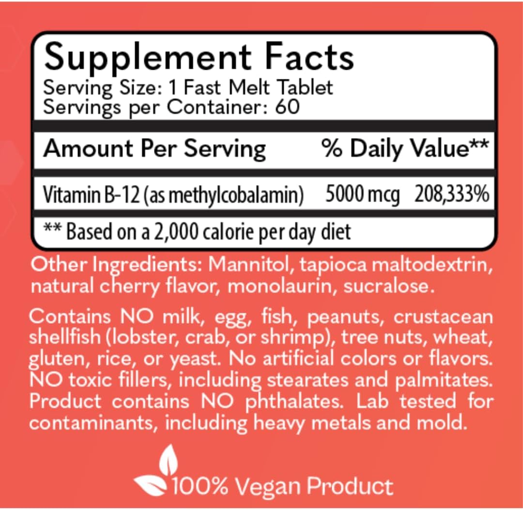 MD Logic Health Methyl-B12 5000 – 60 Fast-Dissolve Tablets – 100% Vegan – Made in New York - görsel 4