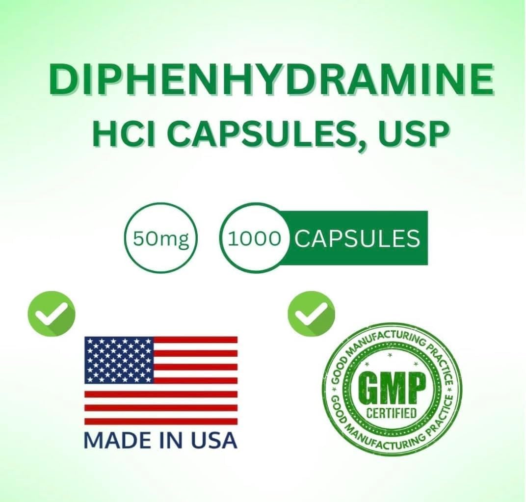SDA LABORATORIES Diphenhydramine 50mg Allergy Relief - 1000 Capsules - görsel 4