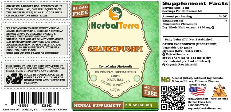 Shankhpushpi (Convolvulus Pluricaulis) Dried Whole Herb Alcohol-Free Liquid Extract, 60 ml - görsel 2