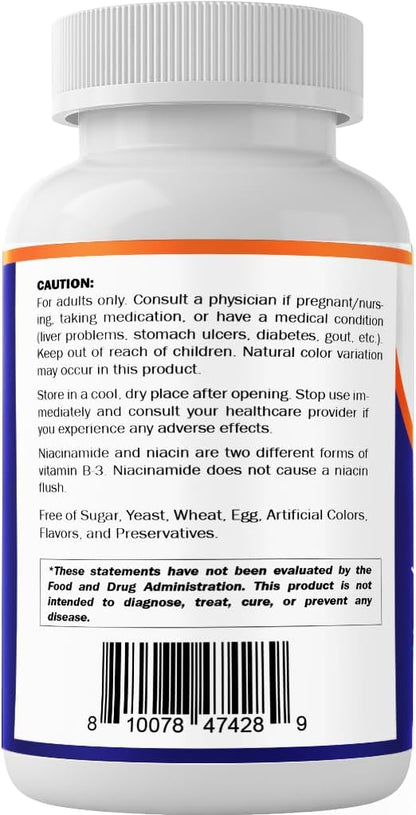 Vitamatic Niacinamide 500 mg 240 Tablets - Flush Free Vitamin B3 - Supports Energy Metabolism