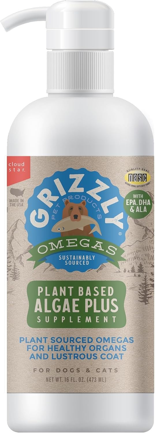 Grizzly Pet ProductsAlgal Plus Omega 3-6-9 Food Supplement for Dogs and Cats, 16 Ounce Bottle - görsel 1