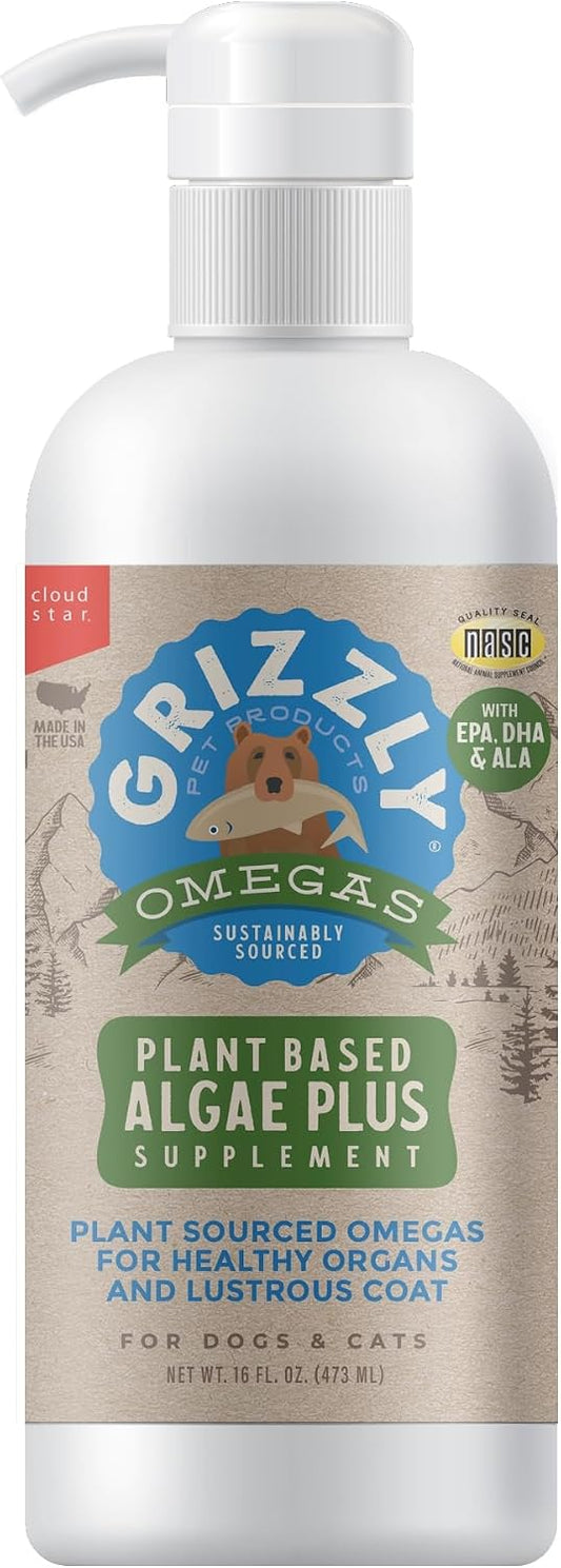 Grizzly Pet ProductsAlgal Plus Omega 3-6-9 Food Supplement for Dogs and Cats, 16 Ounce Bottle