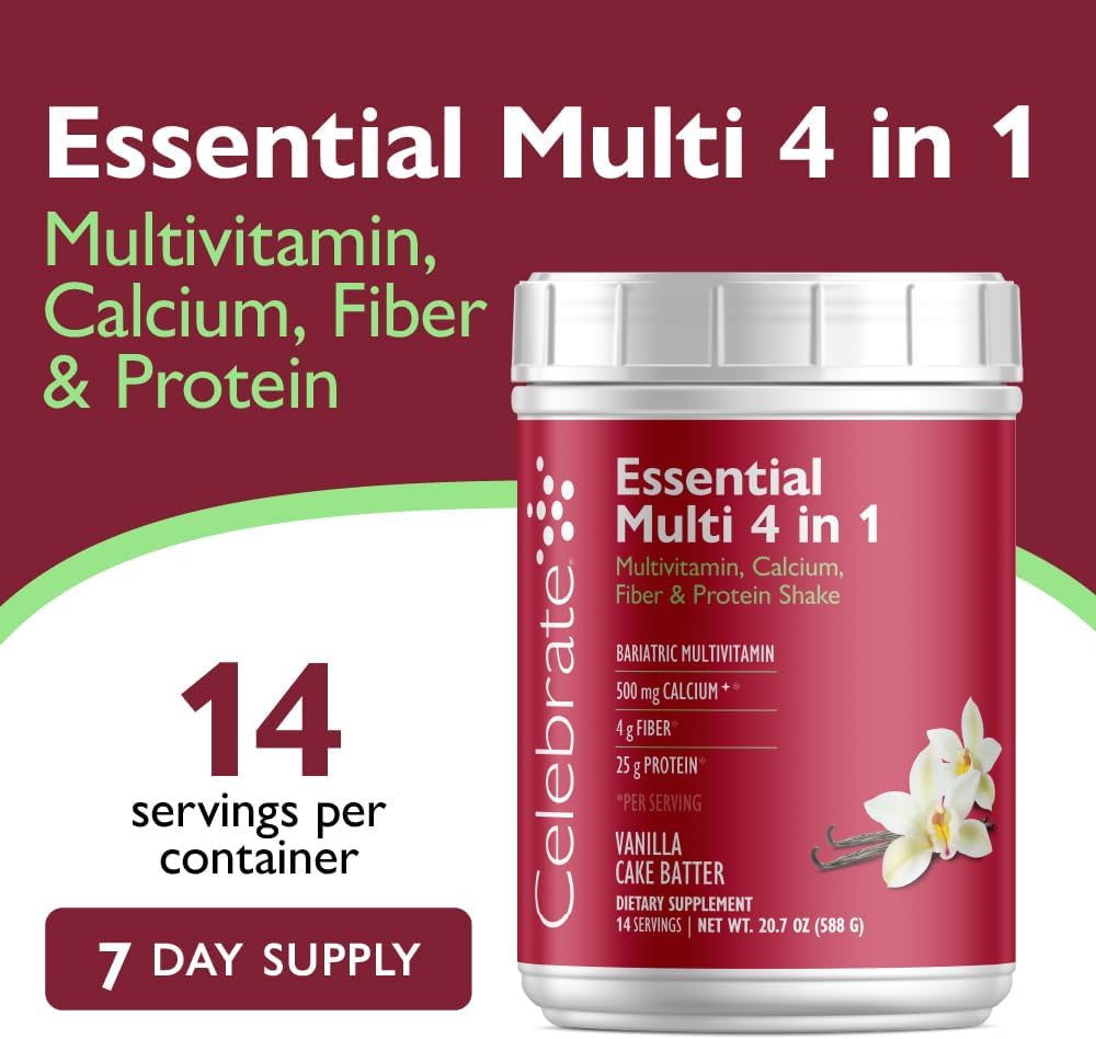 Celebrate Vitamins 4-in-1 Bariatric Multivitamin with Calcium Citrate Protein Shake, Vanilla Cake Batter, 14 Servings - görsel 2