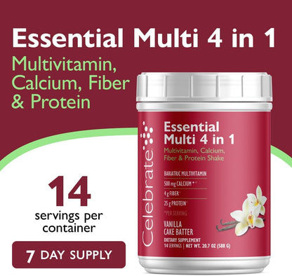 Celebrate Vitamins 4-in-1 Bariatric Multivitamin with Calcium Citrate Protein Shake, Vanilla Cake Batter, 14 Servings