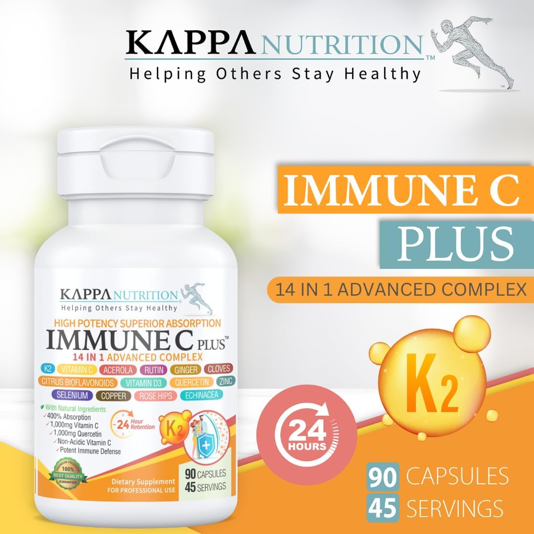 KAPPA NUTRITION Immune C Plus - 14-in-1 Complex with Quercetin, Vitamin C, Zinc, Vitamin D3, Selenium, Copper, Acerola, Ginger, Rutin, Bitter Orange, Rose Hips, Echinacea, Vitamin K2, Cloves (90 Capsules) - görsel 4