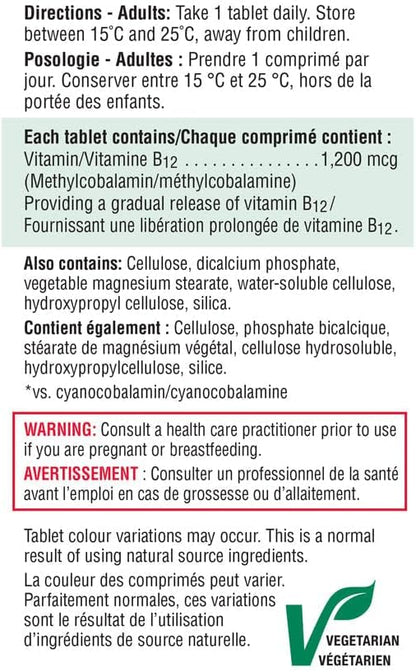 Jamieson Vitamin B12 (Cobalamin) 1200 mcg, Timed Release, 80 Tablets