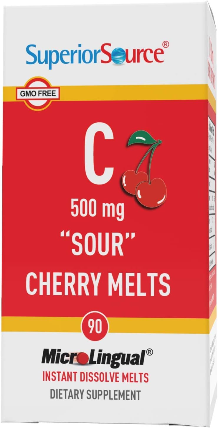 Superior Source Vitamin C 500 mg Sour Cherry Melts – Daily Vitamin Supplement for Immune Health – Contributes to Normal Collagen Formation – 90 Sublingual Dissolving Tablets - görsel 3