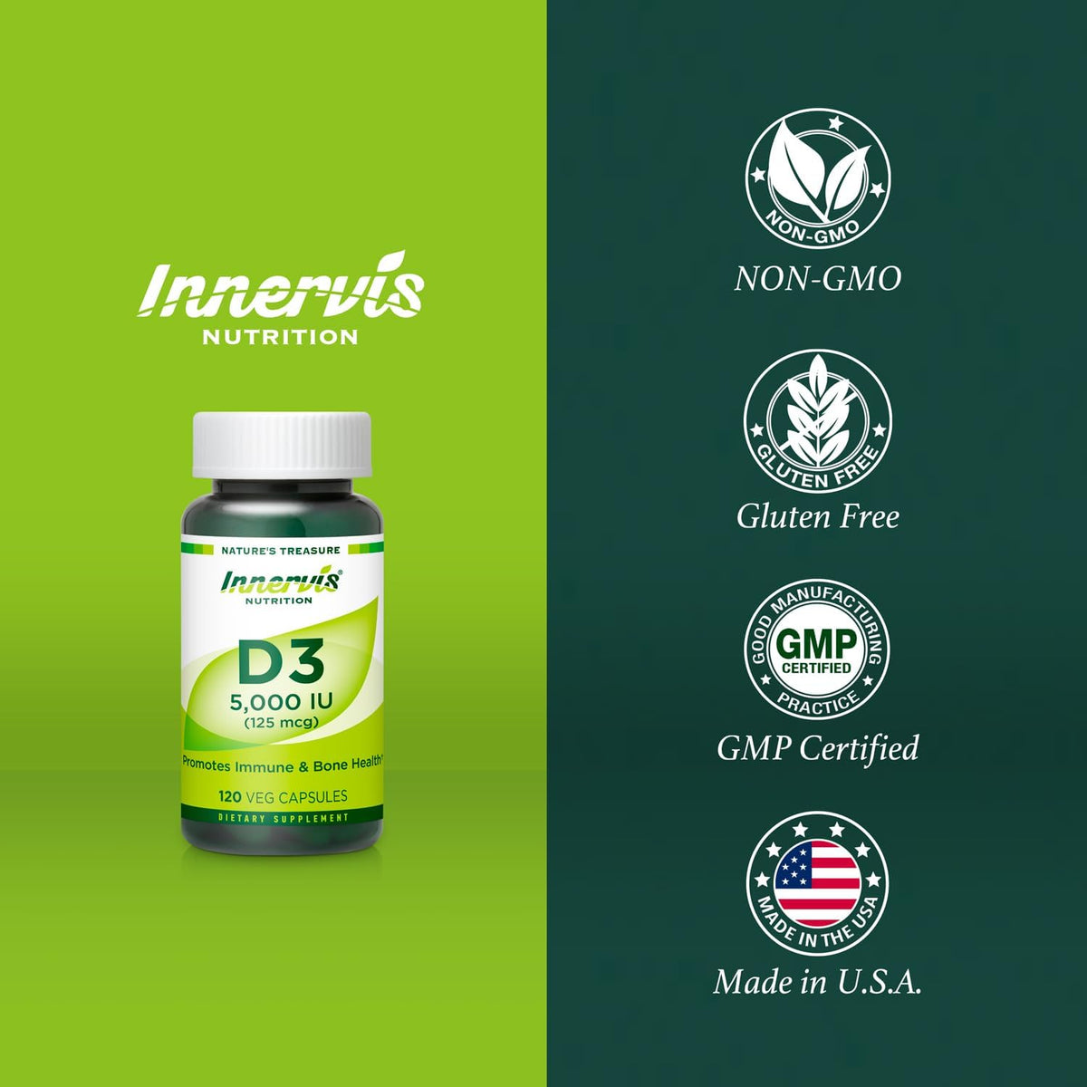 High Potency Vitamin D3 5000 IU – Immune Support & Bone Health, 120 Vegetarian Capsules - görsel 5