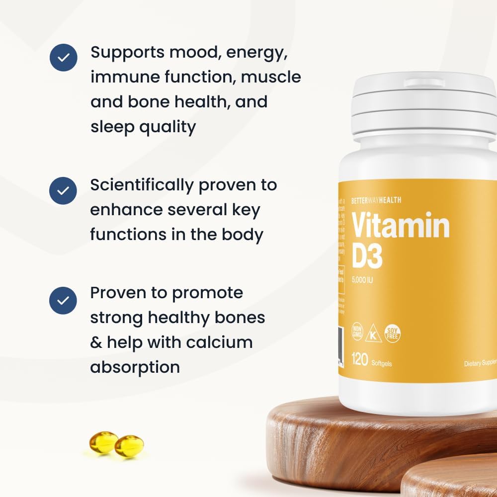 Better Way Health Vitamin D3 5000 IU Softgels – Immune & Bone Support, 120 Count - görsel 4