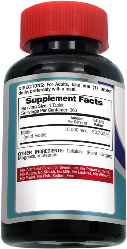 FITO MEDIC'S Lab Biotin 10000mcg - 360 Tablets (High Potency Supplement)