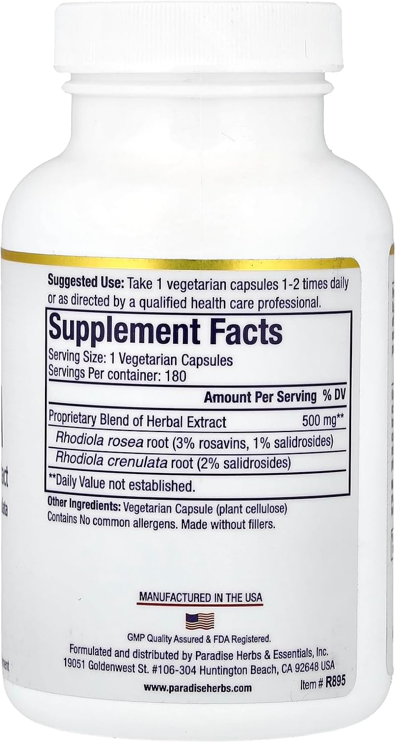 Paradise Herbs Rhodiola, 180 Vegetarian Capsules - görsel 2