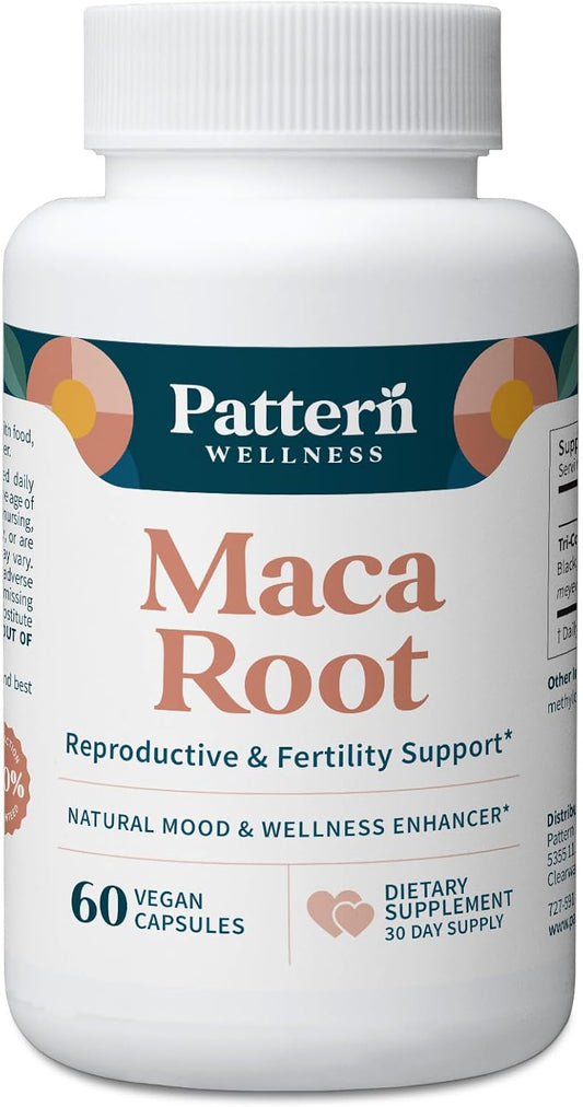 Pattern Wellness Maca Root Extract 20:1 - 500mg Per Serving - Tri-Colour Blend - 60 Vegan Capsules
